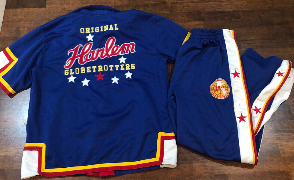 Vintage Blue Platinum FUBU Harlem Globetrotters Warm Up Set Pants Top Boys Sz M
